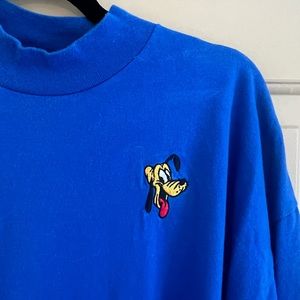 Vintage Walt Disney World Pluto Embroidered Blue Turtleneck